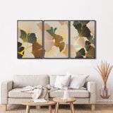 Quadro Decorativo Floral Flores Tropicais Com 3 Telas De Parede Para Sala Quarto Escritório 60cm X 9 Com Vidro Preto