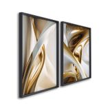 Quadro Decorativo Abstrato Com 2 Telas De Parede Para Sala Quarto Escritório 60cm X 90cm Com Vidro Preto