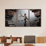Quadro Decorativo Temático Direito Livros Com 3 Telas Para Banheiro Escritório Sala Com Vidro Marrom