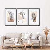 Quadro Decorativo Modelo Floral Iv Com 3 Telas De Parede Para Sala Quarto Escritório 60cm X 90cm Com Vidro Preto