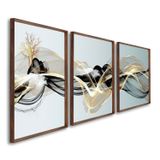 Quadro Decorativo Abstrato Com 3 Telas De Parede Para Sala Quarto Escritório 60cm X 90cm Sem Vidro Marrom