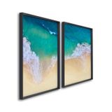 Quadro Decorativo Paisagem Praia Maré Alta Com 2 Telas De Parede Para Sala Quarto Escritório 60cm X Sem Vidro Preto