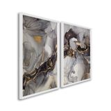 Quadro Decorativo Ouro E Cinza Com 2 Telas De Parede Para Sala Quarto Escritório 60cm X 90cm Com Vidro Branco