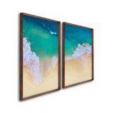 Quadro Decorativo Paisagem Praia Maré Alta Com 2 Telas De Parede Para Sala Quarto Escritório 60cm X Sem Vidro Marrom