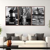 Quadro Decorativo Temático Direito Deusa Da Justiça Com 3 Telas Para Escritório Sala Lavabo Com Vidro Marrom