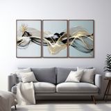 Quadro Decorativo Abstrato Com 3 Telas De Parede Para Sala Quarto Escritório 60cm X 90cm Com Vidro Marrom