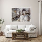Quadro Decorativo Ouro E Cinza Com 2 Telas De Parede Para Sala Quarto Escritório 60cm X 90cm Sem Vidro Branco