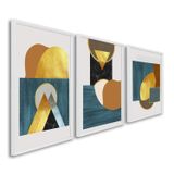 Quadro Decorativo Paisagem Abstrata Com 3 Telas De Parede Para Sala Quarto Escritório 60cm X 90cm Sem Vidro Branco