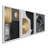 Quadro Decorativo Geométrico Formas E Linhas 3 Telas De Parede Para Sala Quarto Escritório 60cm X 90 Sem Vidro Branco
