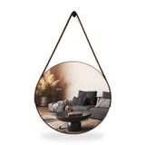 Espelho Adnet Redondo 50cm Com Alça E Suporte Para Sala Hall Lavabo Banheiro Quarto Caramelo