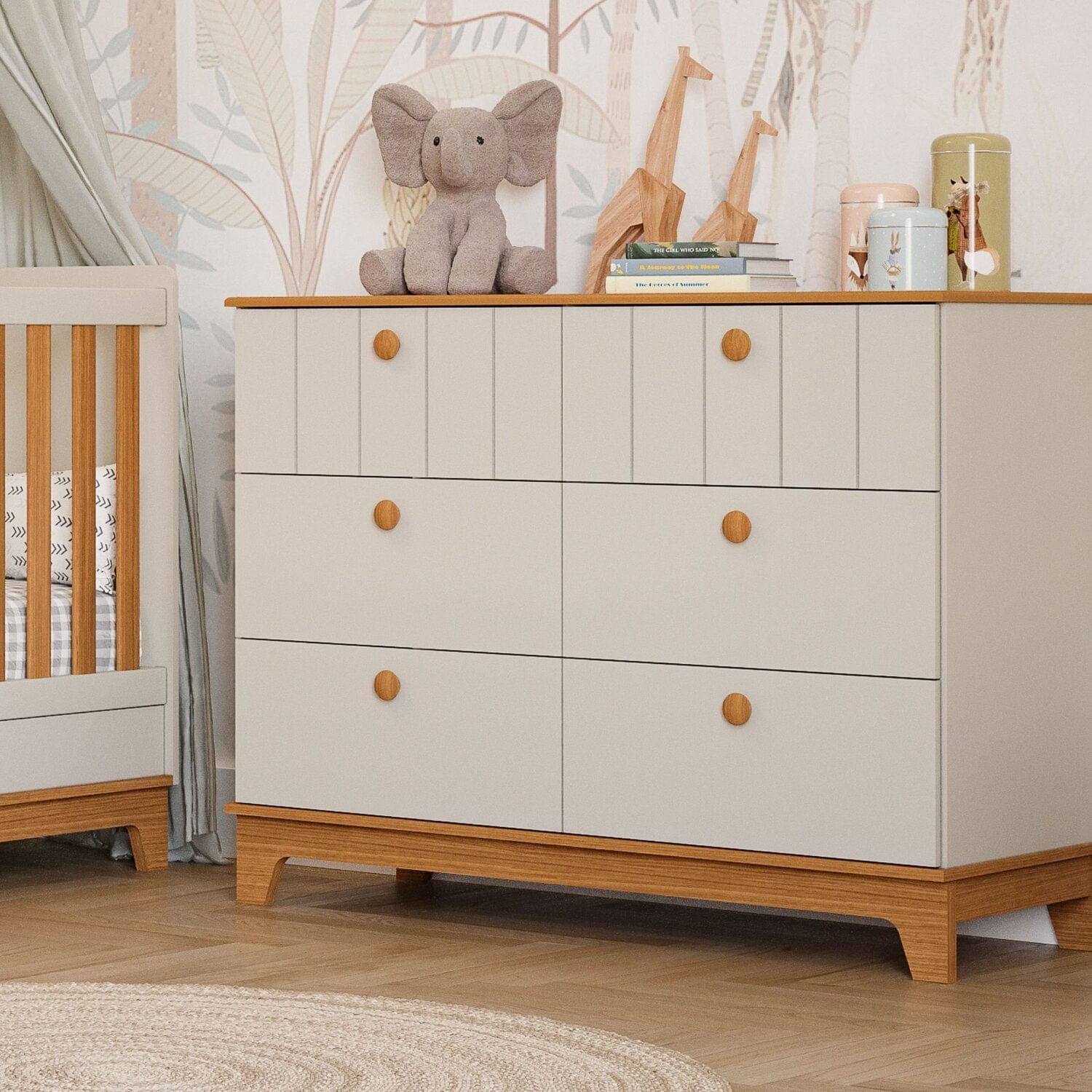 Cômoda De Bebê Com 6 Gavetas Chantilly Expresso Móveis Off White / Nature