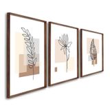 Quadro Decorativo Modelo Floral Iv Com 3 Telas De Parede Para Sala Quarto Escritório 60cm X 90cm Sem Vidro Marrom
