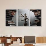 Quadro Decorativo Temático Direito Livros Com 3 Telas Para Banheiro Escritório Sala Com Vidro Branco