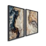 Quadro Decorativo Formas Em Movimento Com 2 Telas De Parede Para Sala Quarto Escritório 60cm X 90cm Com Vidro Preto