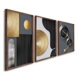 Quadro Decorativo Geométrico Formas E Linhas 3 Telas De Parede Para Sala Quarto Escritório 60cm X 90 Sem Vidro Marrom