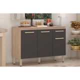 Gabinete P- Pia Cozinha Balcão C- Tampo Dama C- 3 Portas E 1 Gaveta 120cm Avena-grafito - Demóbile