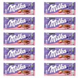 Chocolate Milka Morango Barra Kit Com 10 Unidades De 100g