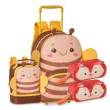 Mochila Carrinho Com Lancheira E Dois Estojos Escolares Fem