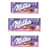 Chocolate Milka Morango Barra Kit Com 3 Unidades De 100g