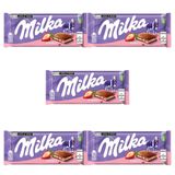 Chocolate Milka Morango Barra Kit Com 5 Unidades De 100g