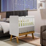 Mini Berço 3 Em 1 Com Colchão Ada Retrô 100% Mdf Espresso Móveis Branco Brilho/amêndoa