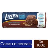 Biscoito Integral Linea Cacau E Cereais Kit 3 Pacotes 120g
