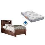 Colchão Solteiro Pérola Polar (1un) + Cama Invicta C/ 2 Gavetas Atacama-jatobá