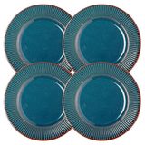 Jogo 4 Prato De Sobremesa Ceramica Azul Linear Rústico 20cm Lyor