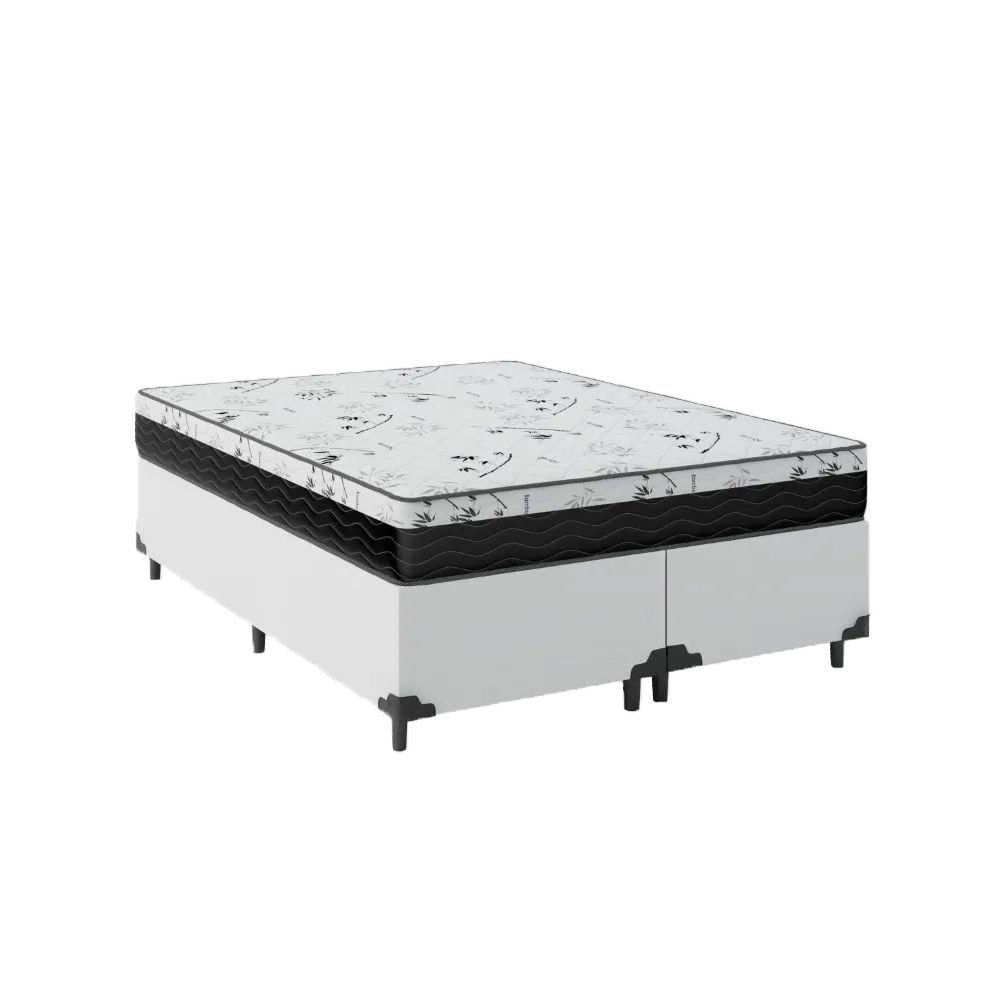 Cama Box Casal Bipartido 138 Branco Com Colchão D33 One Face Bello Box 58x138x188