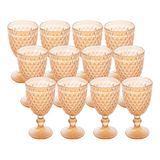 Jogo 12 Taças De Vidro Bico Abacaxi Cor Âmbar Metalizado Para Água Vinho Lyor 325ml