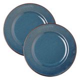 Jogo 2 Prato Raso De Jantar Ceramica Azul Linear Rústico 27cm Lyor