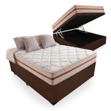 Cama Box Baú Casal Tecido Marrom Com Colchão Pillow Angel Bello Box Molas 62x138x188