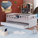 Cama Infantil Lara Solteiro Com Cama Auxiliar E 2 Colchões Branco - Baby Mobília - Branco