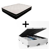Cama Box Baú Queen 158 Bipartido Tecido Branco Com Colchão Paris Molas Preto 67x158x198