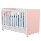 Berço Mini Cama Infantil Encanto 2 Em 1 Com Rodízios Rosa Branco - Abmaza