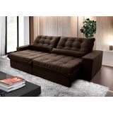 Sofá Retrátil/reclinável Zurique 3,00m Suede Velut Marrom C/ Molas No Assento - King House