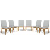 Kit Com 6 Cadeiras Daniela Madeira Maciça Estofada Para Mesa De Jantar Detalhe De Madeira Nas Costas Linho Cinza 407