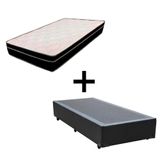 Cama Box Solteiro 88 Tecido Preto Com Colchão Paris Bello Box Molas Preto 56x88x188