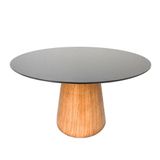 Mesa De Jantar Cone Redonda 80 Cm Base Madeira Freijó Tampo Laqueado Cor Preto