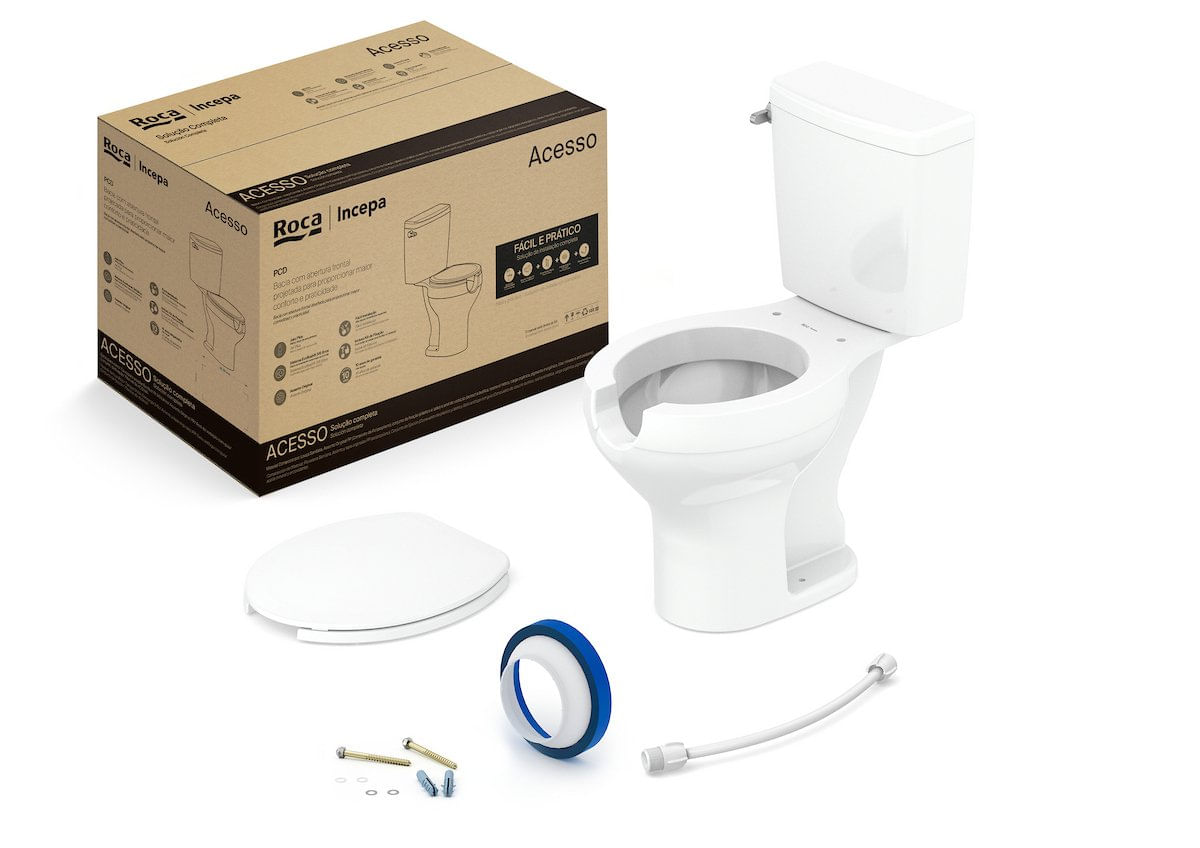 Kit De Bacia Com Caixa Acionamento Lateral Assento Pp Com Abertura Frontal E Complementos De Instala Branco Brilhante