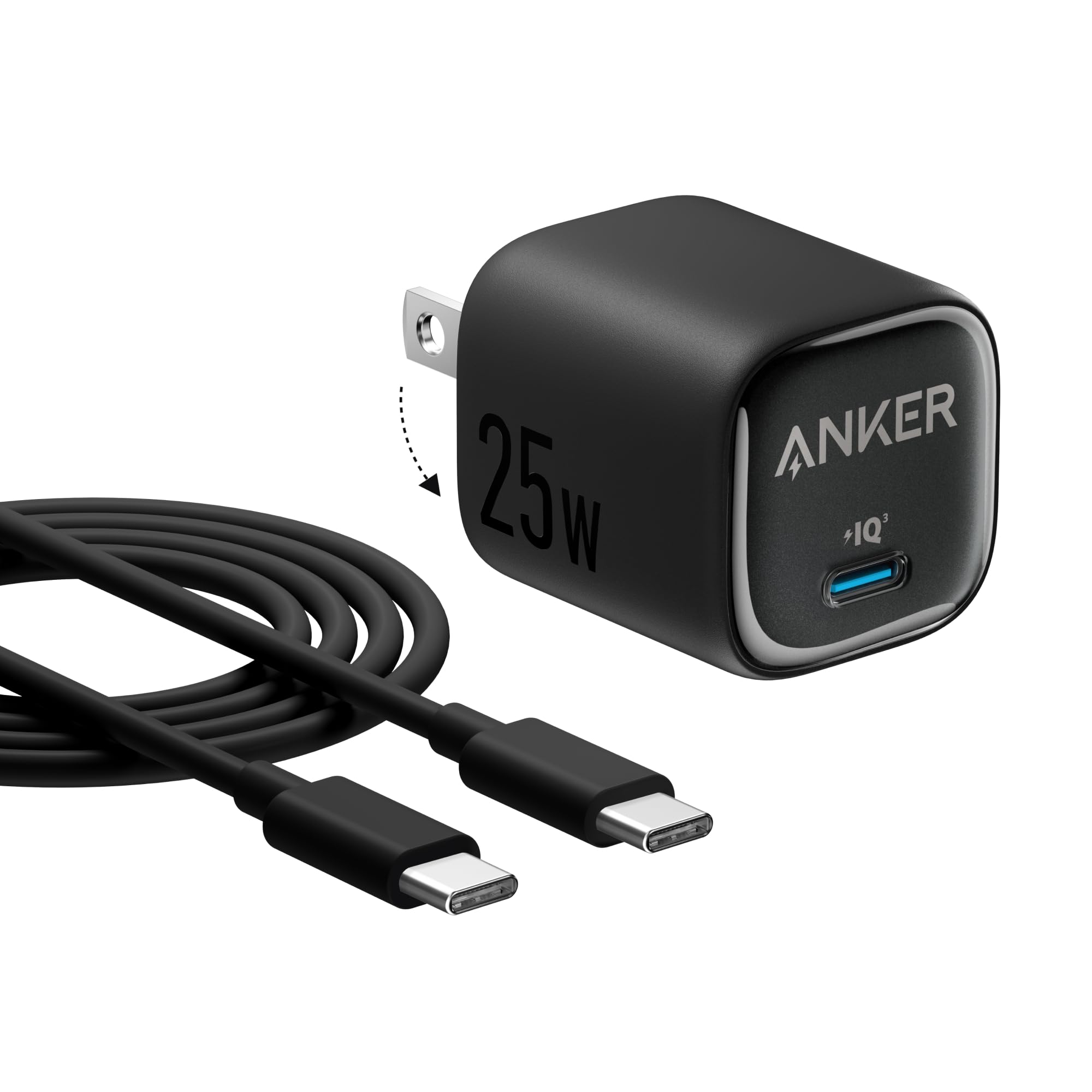 Carregador Anker 25w Usb C Compacto E Dobrável Preto
