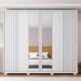 Guarda-roupa Casal Ripado Com Espelho 6 Portas 6 Gavetas E Pés Suburban Espresso Móveis Branco Fosco