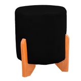 Puff Thor Luxo Madeira Maciça Redondo Suede Preto