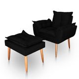Poltrona Opala Para Sala Com Puff Reforçada Suede Preto