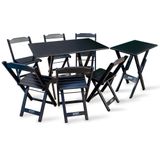 Conjunto De Mesa 1,10x70 E Mesa Aparador Dobrável Com 6 Cadeiras Tarimatã - Preto - Preto