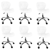 Kit 6 Cadeiras Slim Office Estofada Base Giratória Cromada - Branco