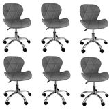 Kit 6 Cadeiras Slim Office Estofada Base Giratória Cromada - Cinza