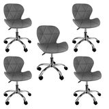 Kit 5 Cadeiras Slim Office Estofada Base Giratória Cromada - Cinza