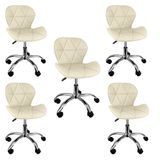 Kit 5 Cadeiras Slim Office Estofada Base Giratória Cromada - Nude