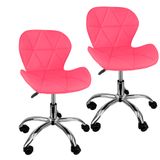 Kit 2 Cadeiras Slim Office Estofada Base Giratória Cromada - Rosa
